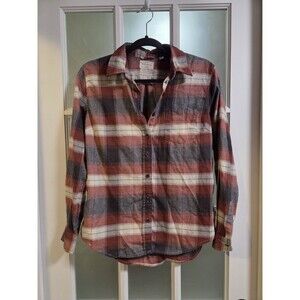 Womens Weatherproof Nuetral Orange Brown Flannel Size Small